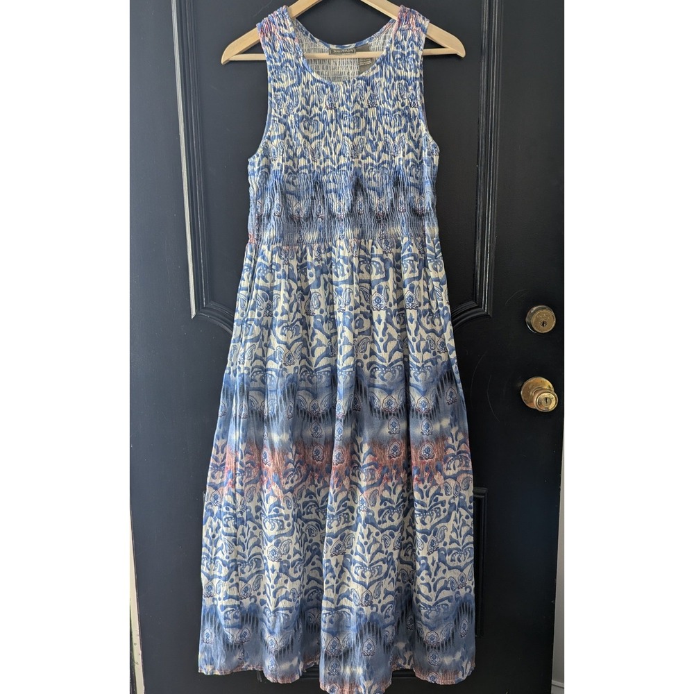 Sleeveless Blue Patterned Maxi Dress
